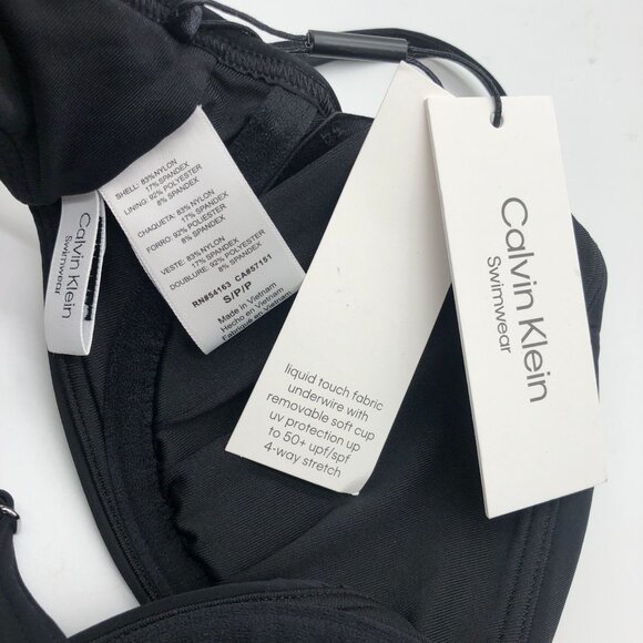 Calvin Klein Black Liquid Touch Swim Bra Removable Soft Cups Adjustable Size S - Picture 5 of 5